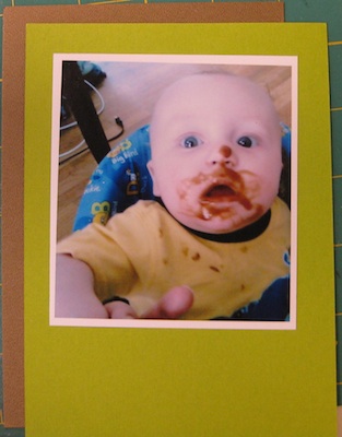 Lime green and brown card stock behind photo
